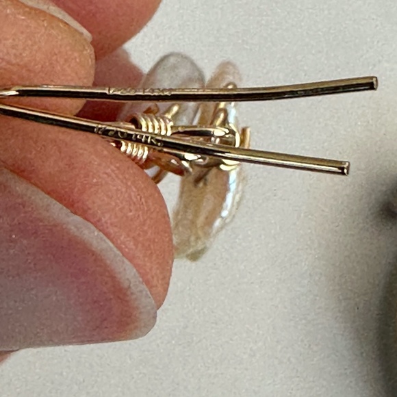 White Keshi Pearl Earrings - 14K Yellow Gold Filled Ear wires - Picture 5 of 8